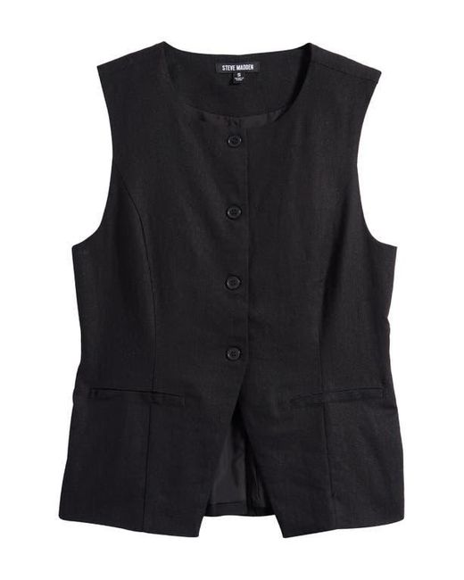 Steve Madden Black Wesley Linen Blend Button-Up Vest