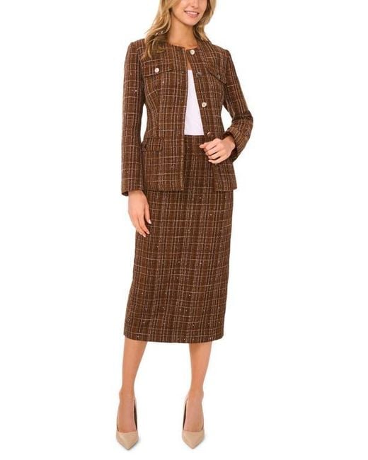 Ted Baker Brown Collarless Tweed Jacket