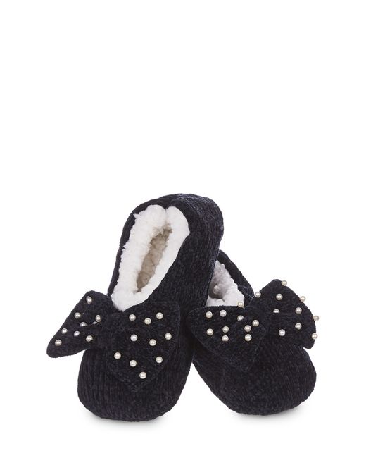 Memoi Black Precious Pearls Chenille Slipper Socks