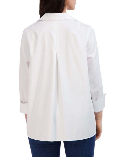 Foxcroft White Agnes Split Cuff Popover Blouse