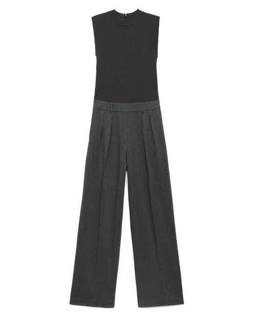 Mango Gray Pinstripe Sleeveless Wide Leg Jumpsuit