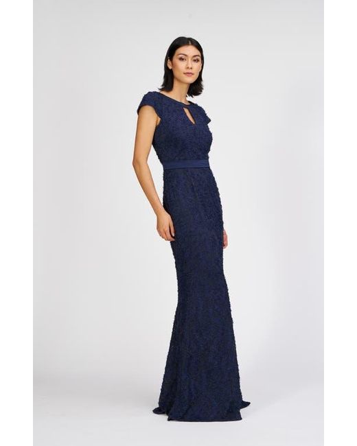 JS Collections Blue Leigh Keyhole Mermaid Gown