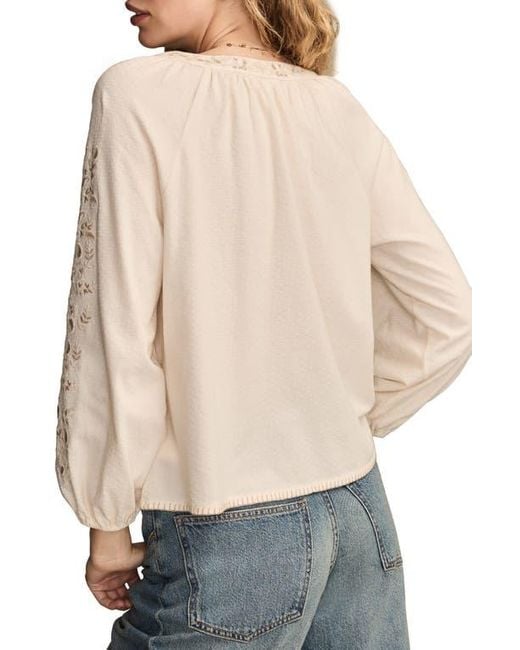 Lucky Brand Blue Embroidered Peasant Top