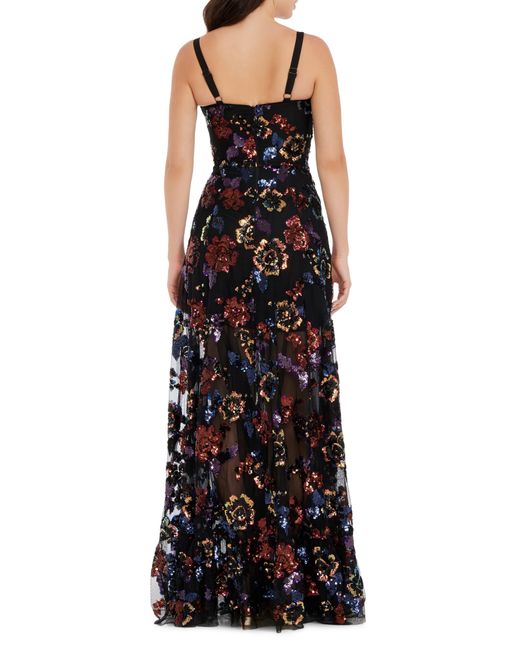 Dress the Population Black Anabel Sequin Floral Gown