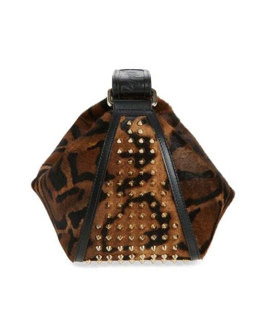 Christian Louboutin Brown Funky Dopp Bengali Print Genuine Calf Hair Top Handle Pouch