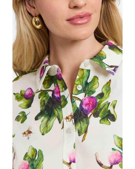 Foxcroft Green Hampton Figs Print Stretch Cotton Button-Up Shirt