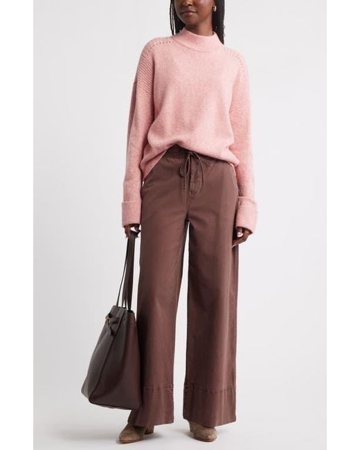 Treasure & Bond Red Rib Detail Mock Neck Sweater