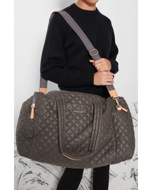 MZ Wallace Gray Large Metro Team Quilted Nylon Duffle Bag
