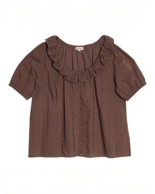 Albaray Brown Ruffle Neck Button-Front Blouse