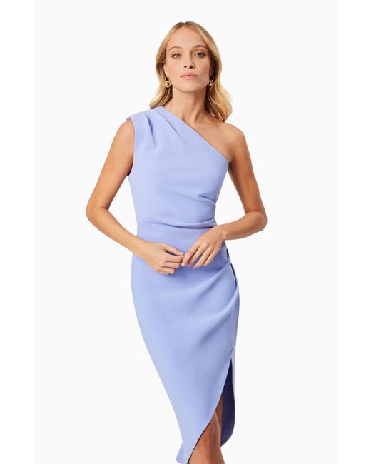 Elliatt Blue Xara One-shoulder Asymmetric Crepe Cocktail Dress