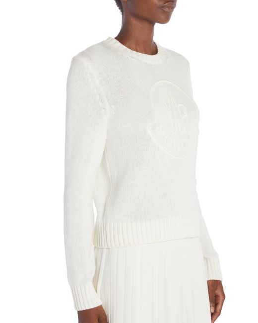 Moncler White Embroidered Logo Virgin Wool & Cashmere Sweater