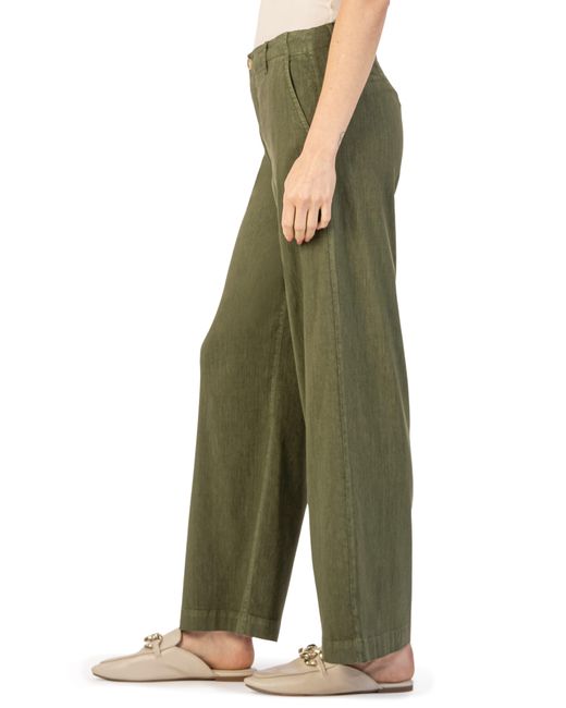 Kut From The Kloth Green Meg High Waist Wide Leg Linen Blend Pants