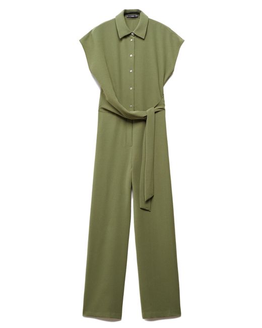 Mango Green Tie Waist Wide Leg Jumpsuit