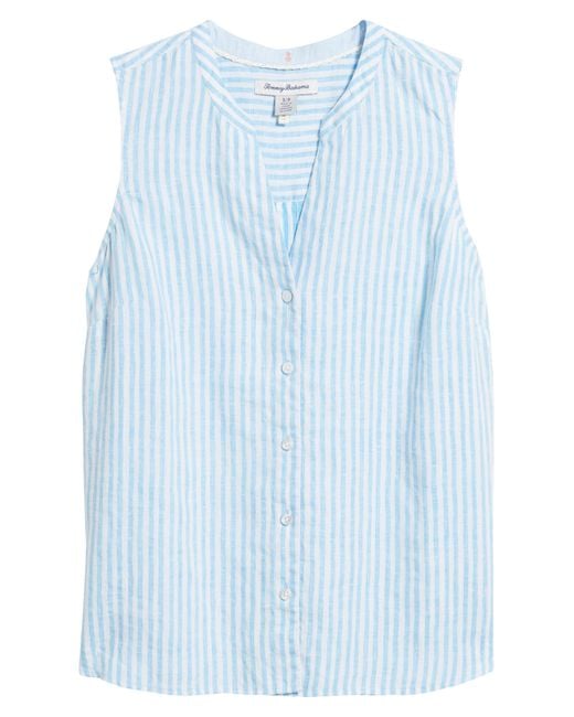 Tommy Bahama Blue Ocean Surf Stripe Sleeveless Linen Button-up Shirt
