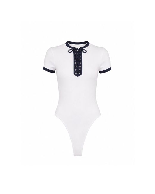 Fleur du Mal White Ivy Ringer Solid Bodysuit
