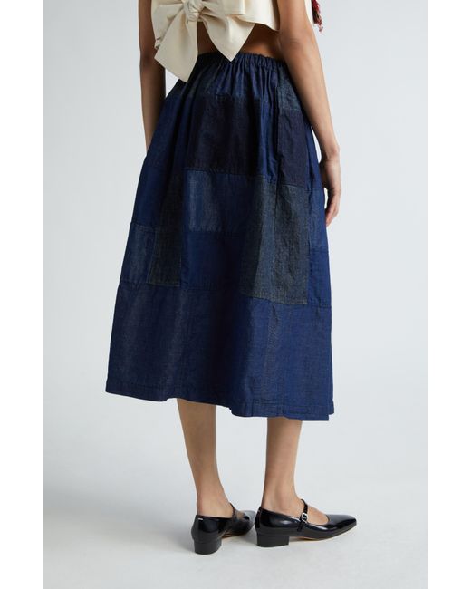 Tao Comme Des Garçons Blue Patchwork Denim Midi Skirt