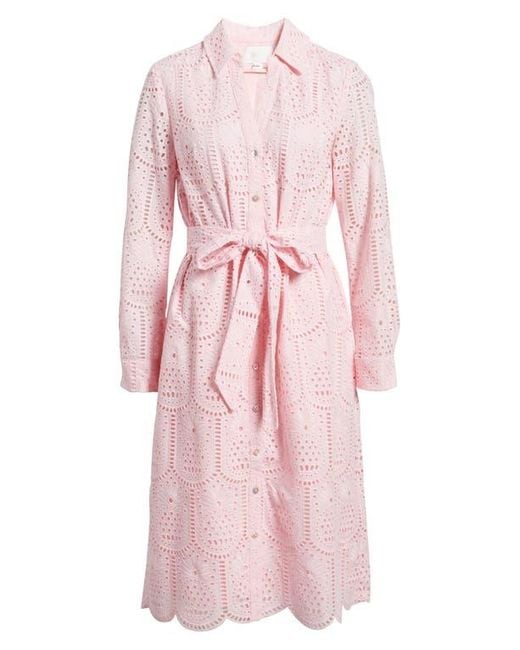 Lilly Pulitzer Pink Eira Eyelet Tie Waist Long Sleeve Maxi Shirtdress