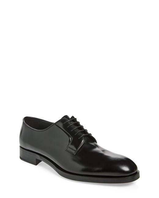 Prada Black Formale Spazzolato Plain Toe Derby for men