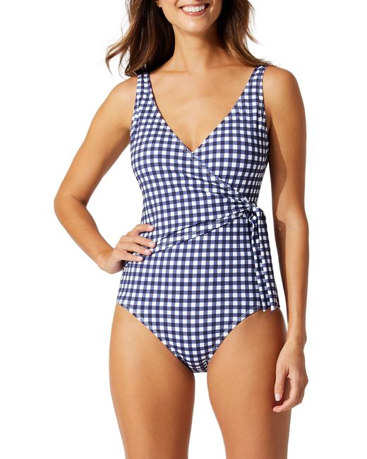 Tommy Bahama Blue Gingham Wrap One-piece Swimsuit
