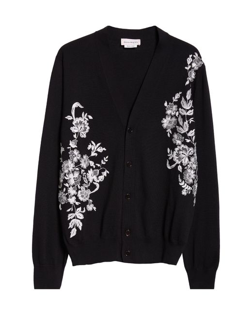 Alexander McQueen Black Floral Embroidered Wool Cardigan for men