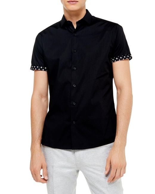 Topman Black Slim Fit Short Sleeve Button-up Shirt for men