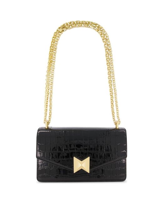 Mac Duggal Black Plated Hardware Crocodile Leather Shoulder Bag