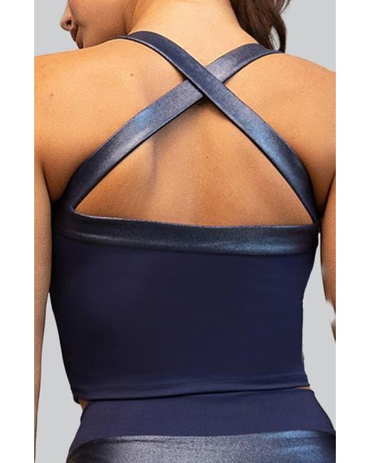 Heroine Sport Blue Nova Metallic Trim Longline Sports Bra