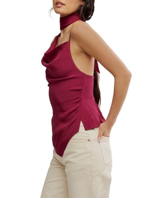 Free People Red True To You Sleeveless Tie Neck Top
