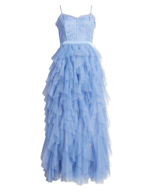 Chelsea28 Blue Corset Lace & Tulle Gown