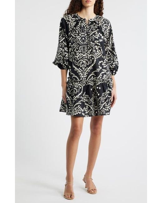 MELLODAY Black Print Poplin Minidress
