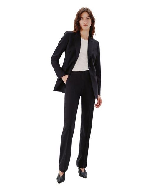 Another Tomorrow Black Tailored Single-Button Merino Wool Blazer