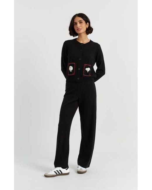 Chinti & Parker Black Wool Cashmere Snoopy & Charlie Cardigan
