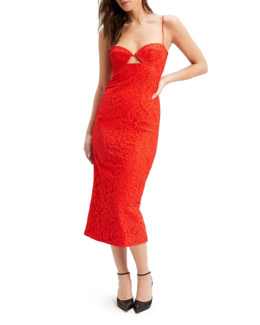 Bardot Red Ivanna Lace Cutout Midi Dress