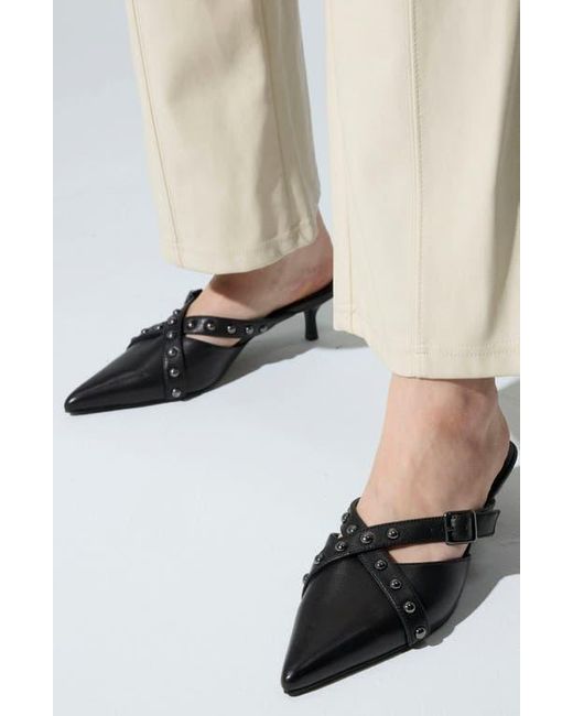 Yosi Samra Black Alexis Pointed Toe Kitten Heel Mule