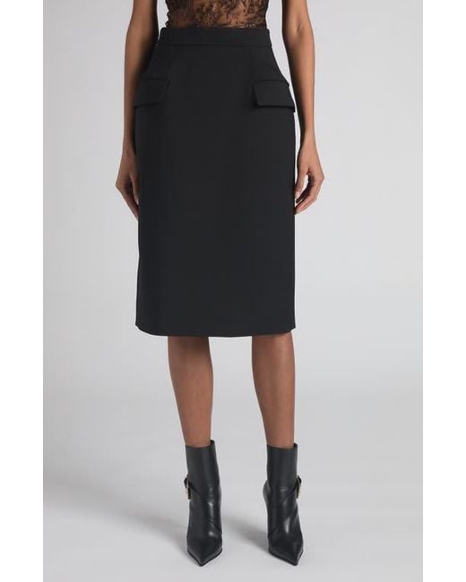 Alexander McQueen Black Dart Wool Stretch Gabardine Midi Skirt