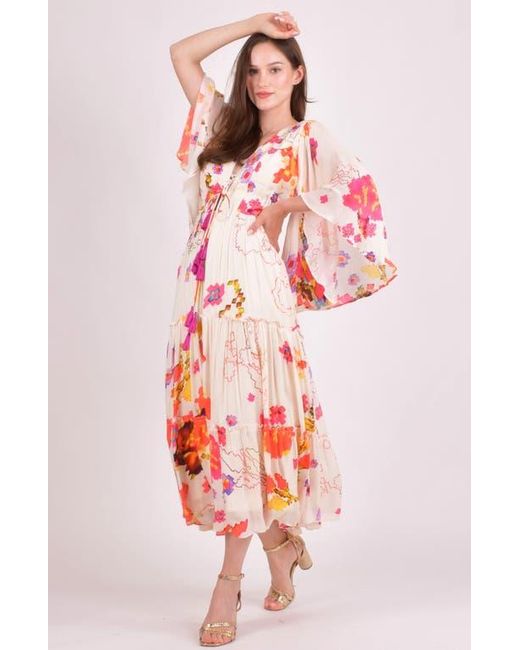 Ras Red Grasie Floral Ruffle Chiffon Maxi Dress