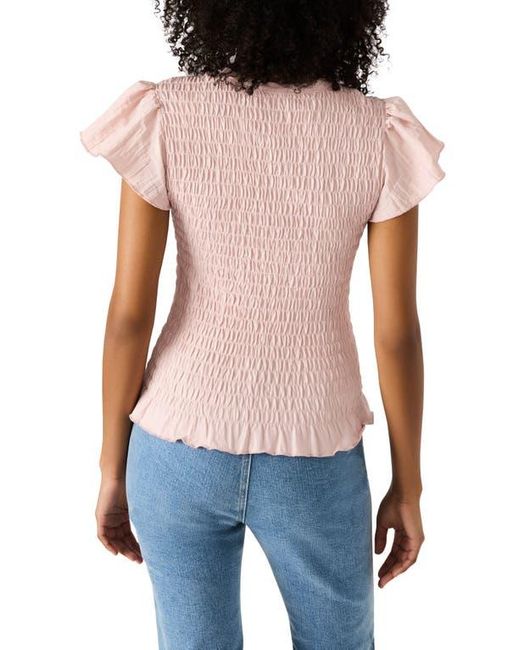 Steve Madden Blue Cecilie Smocked Ruffle Cotton Sleeve Top