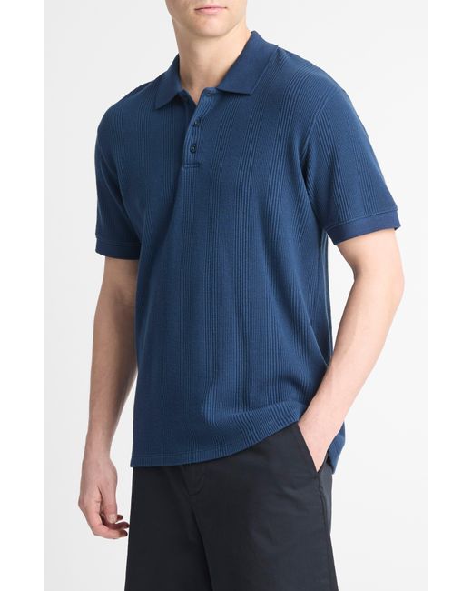Vince Blue Textured Stretch Cotton Polo for men