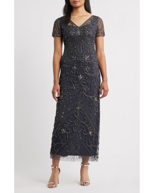princess polly baby blue dress Pisarro Nights Women's Black Beaded Mesh Column Gown