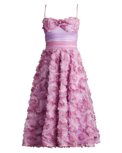 Tadashi Shoji Pink 3-d Floral Cocktail A-line Dress