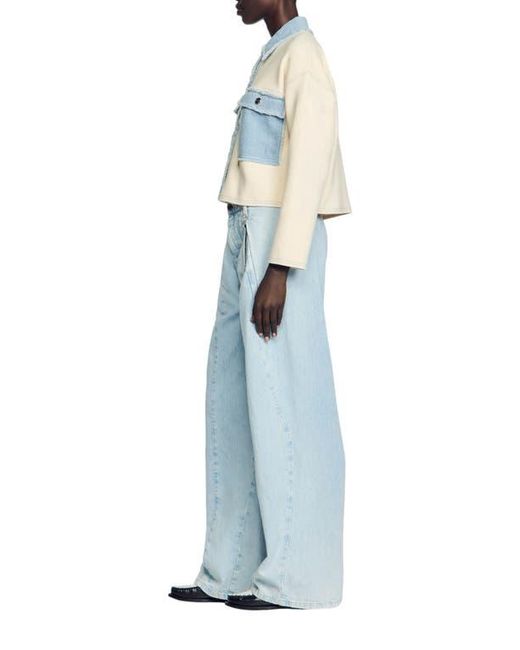 Sandro Blue Oversized Dual-Material Coatigan