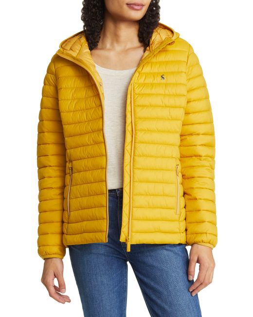 Joules Snug Packable Hooded Puffer Jacket in Yellow Lyst