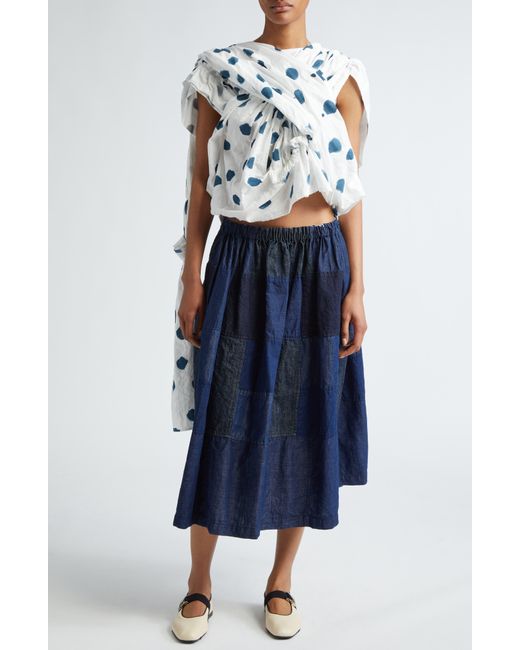 Tao Comme Des Garçons Blue Patchwork Denim Midi Skirt