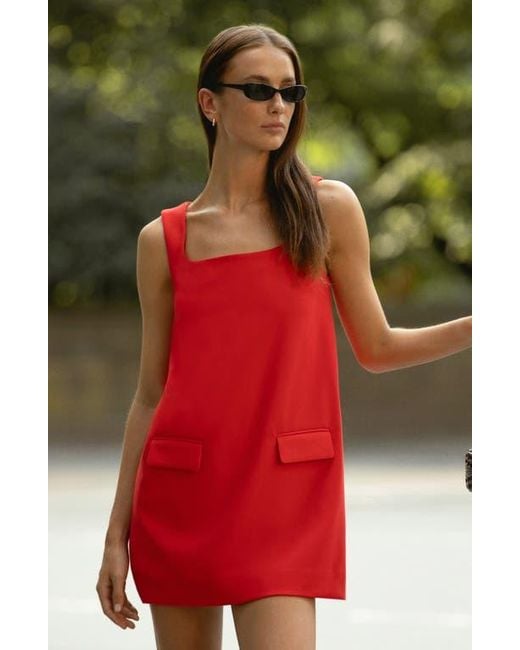 French Connection Red Square Neck Shift Minidress