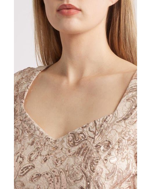 Tahari Natural Bead & Sequin A-Line Dress