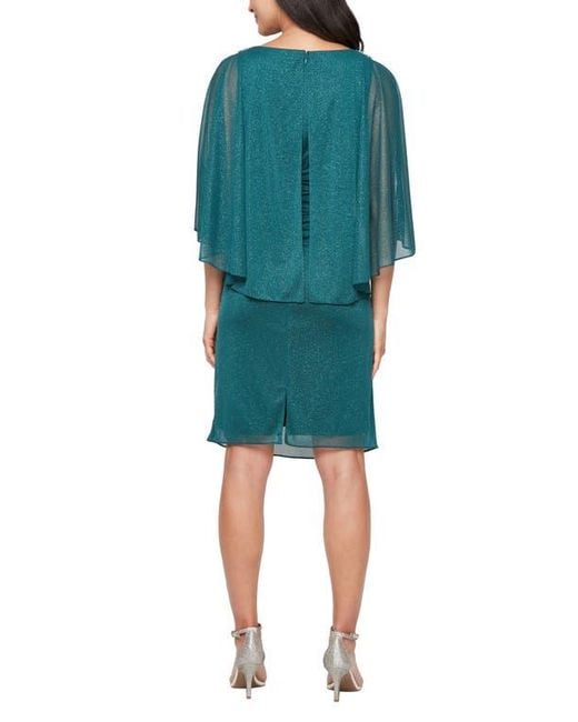 sl fashions embellished tiered chiffon dress & capelet Printed Chiffon Tiered Dress with Capelet Sleeves and Embellishment at S.L. Fashions