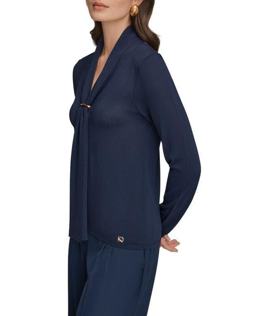 Donna Karan Blue Drape Neck Sweater