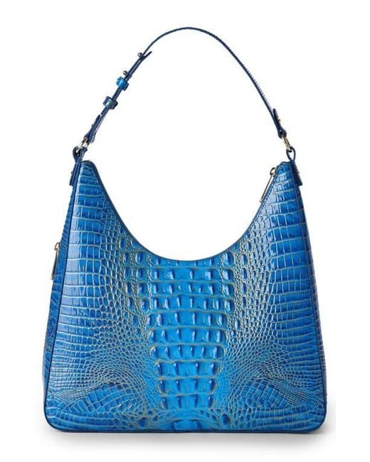 Brahmin Blue Tabitha Croc Embossed Leather Shoulder Bag