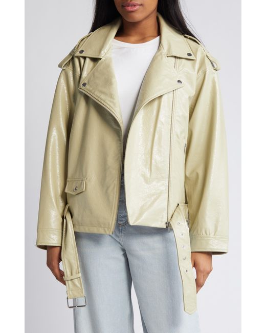 Noisy May Kane Paulina Faux Leather Moto Jacket in Natural | Lyst