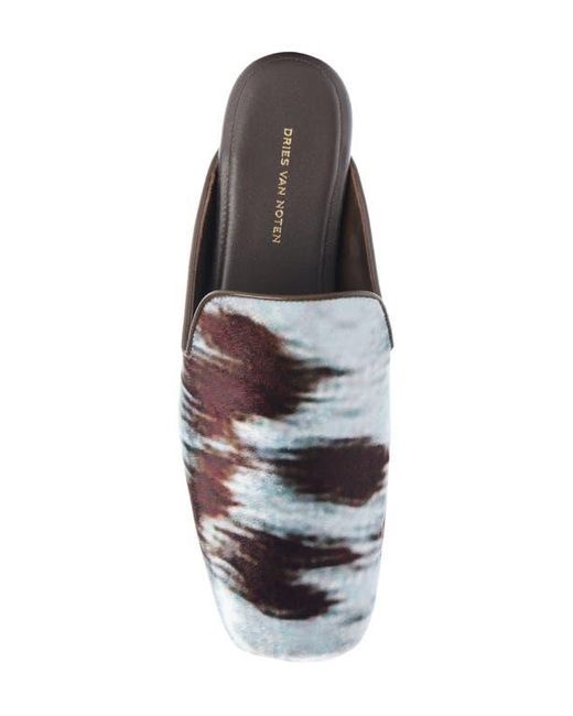 Dries Van Noten Blue Square Toe Velvet Mule